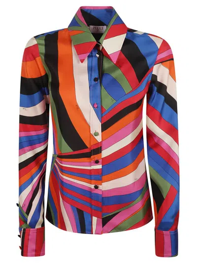 Pucci Iride-print Silk Shirt In Blu Fuxia