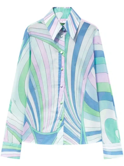 Pucci Iride-print Cotton Shirt In Blue