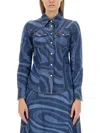 Pucci Marmo-print Denim Shirt In Navy