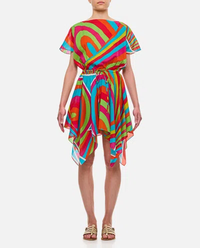 Pucci Short Sleeve Cotton Dress In Multicolor