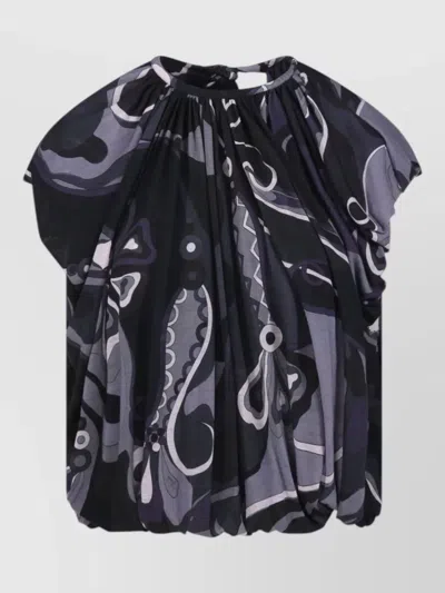 Pucci Short Sleeve Loose Fit Abstract Pattern Top In Black