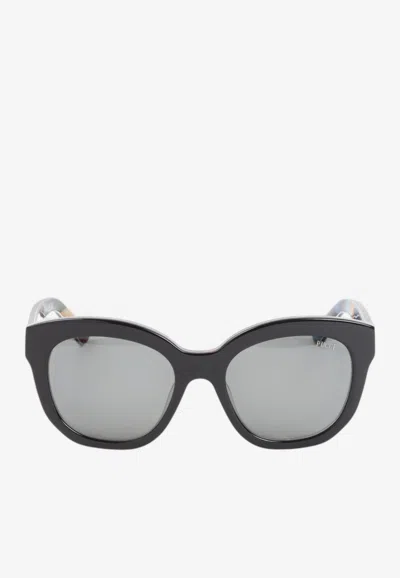Pucci Signature Print Round Sunglasses In Gray