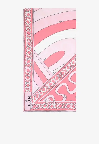 Pucci Signature Print Silk Scarf In Pink