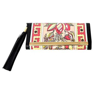 Pre-owned Pucci Silk And Leather Small Clutch And Or Wallet In Brown