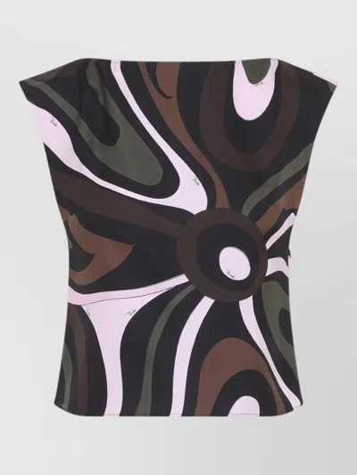 Pucci Silk Asymmetric Sleeveless Printed Blouse In Multi