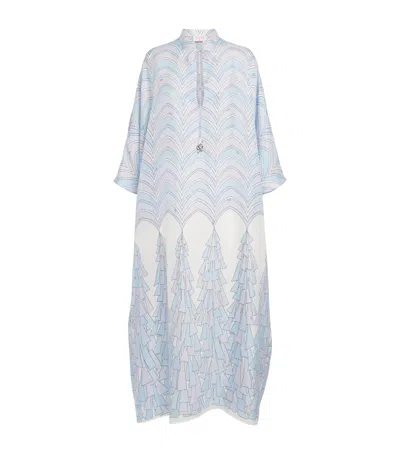 Pucci Silk Baiadera Print Kaftan Maxi Dress In White
