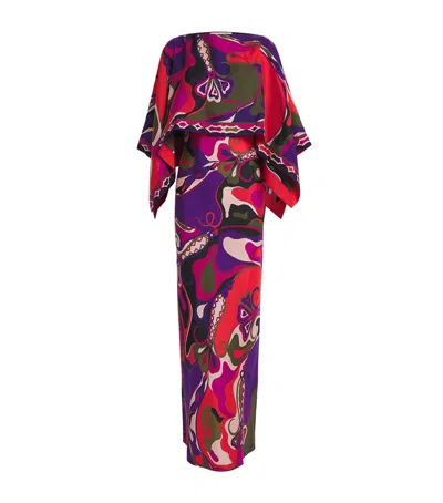 Pucci Silk Cape-detail Maxi Dress In Multi