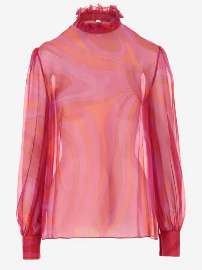 PUCCI SILK CHIFFON BLOUSE WITH MARBLE PRINT