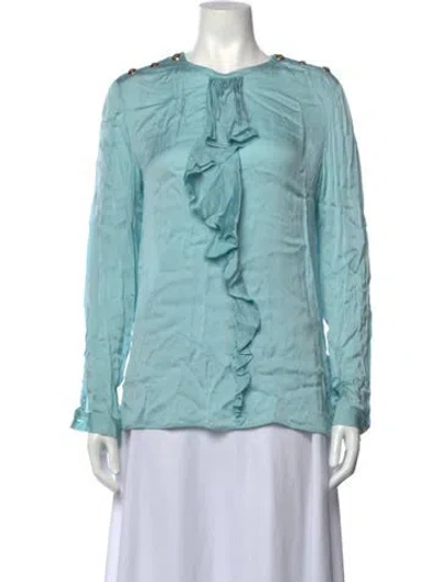 Pre-owned Pucci Silk Crew Neck Blouse In Blue