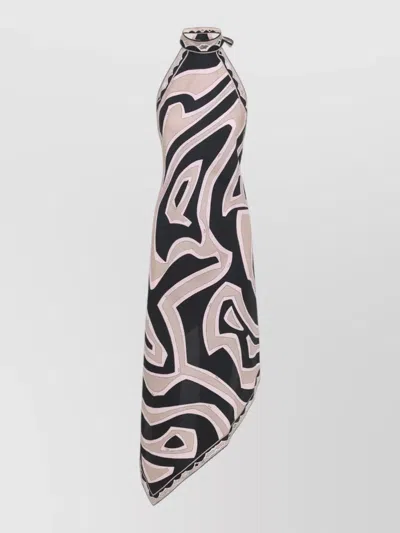 Pucci Silk Dress Asymmetric Hem Open Back In Multi