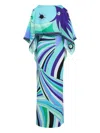 Pucci Iride Print Long Silk Dress With Cape In Green