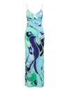 Pucci Abstract Print Maxi Dress With Spaghetti Straps In Green
