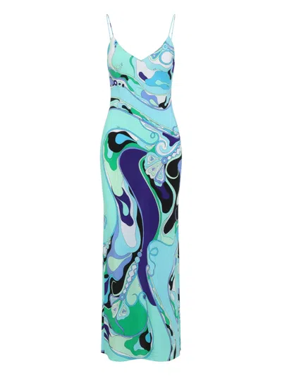Pucci Printed Silk Crepe De Chine Maxi Dress In Blue