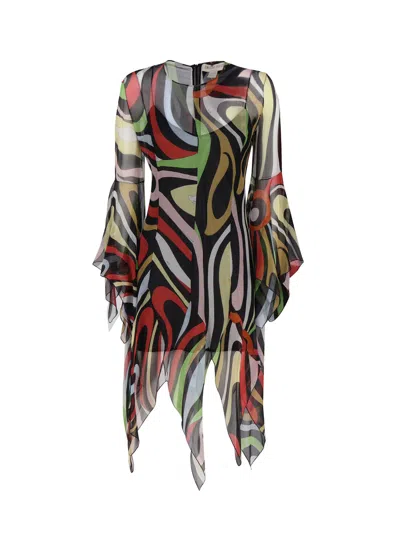 Pucci Marmo-print Silk Dress In Black