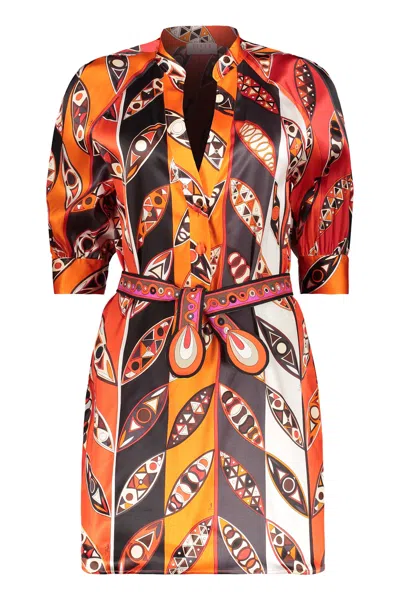 Pucci Silk Dress With Short Sleeves In Multi