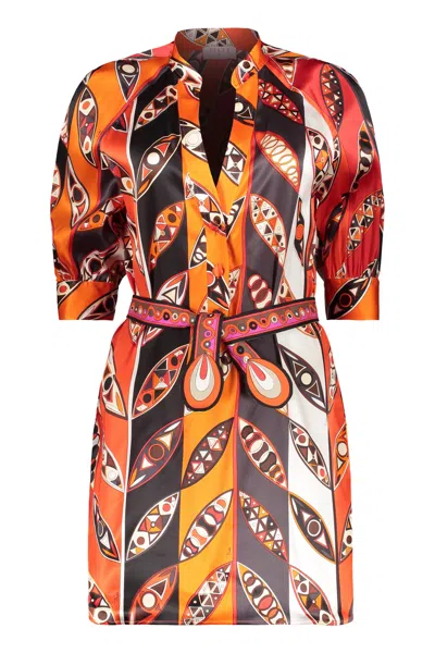 Pucci Silk Dress With Short Sleeves In Multi