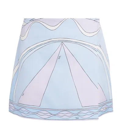 Pucci Printed Silk-twill Wrap Mini Skirt In Blue