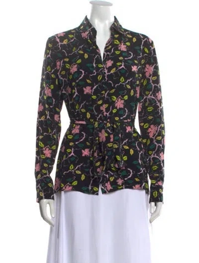 Pre-owned Pucci Silk Floral Print Blouse In Black