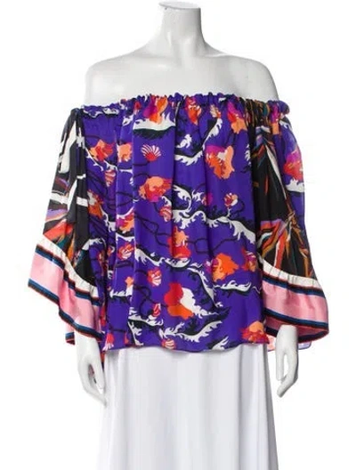 Pre-owned Pucci Silk Floral Print Blouse In Blue