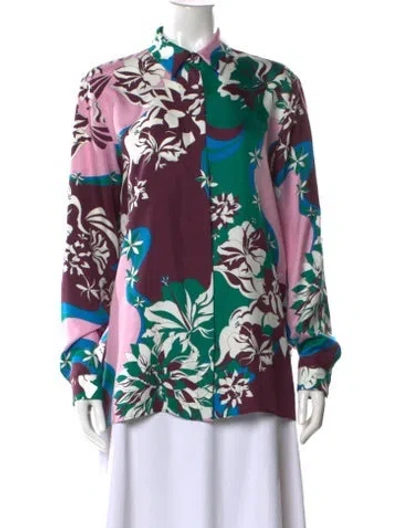 Pre-owned Pucci Silk Floral Print Blouse In Purple