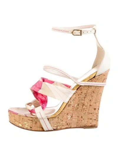 Pre-owned Pucci Silk Floral Print Sandals In Blue