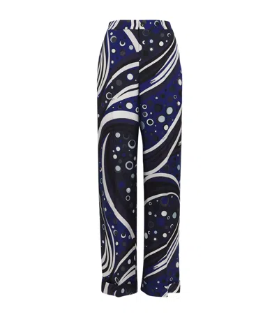 Pucci Silk Fontane Wide-leg Trousers In Blue