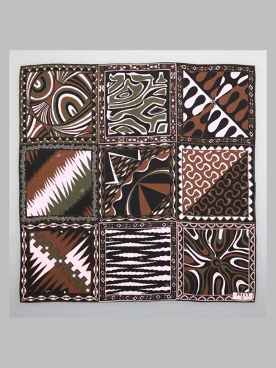 Pucci Silk Foulard Scarf In Brown