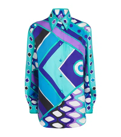 Pucci Silk Geometric Oversized Shirt In Blue