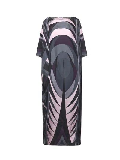 Pucci Silk Kaftan With Iris Print In Black