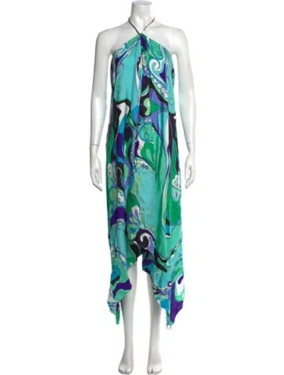Pre-owned Pucci Silk Long Dress In Blue/green