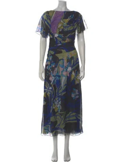 Pre-owned Pucci Silk Long Dress W/ Tags In Blue