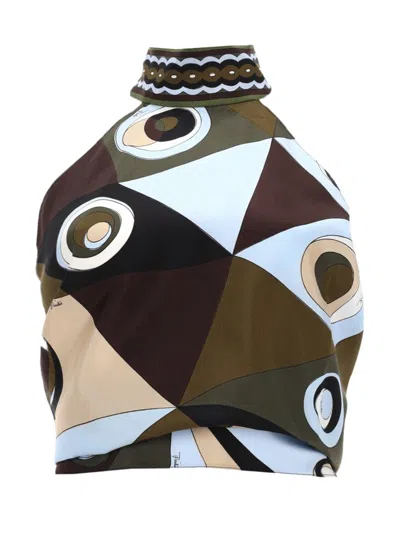 Pucci Silk Mini Top With Unique Print In Multi