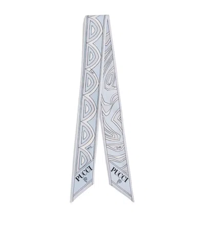Pucci Silk Mixed Print Twill Scarf In Gray