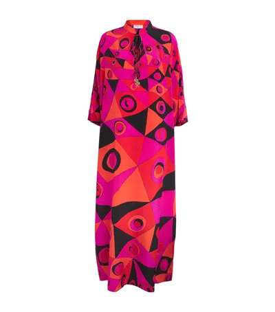 Pucci Silk Occhi Maxi Kaftan In Pink