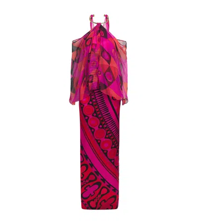 Pucci Silk Occhi Print Maxi Dress In Pink