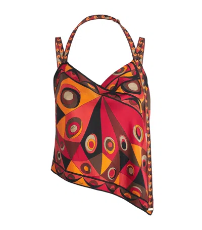 Pucci Silk Occhi Print Scarf Top In Multi