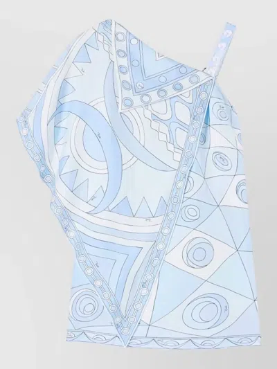 Pucci Silk One Shoulder Mini Beach Dress In Blue