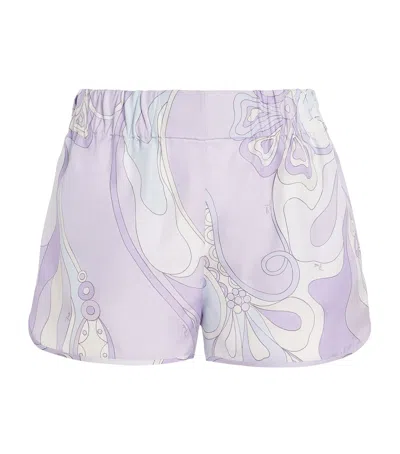 Pucci Silk Orchidee Shorts In Purple