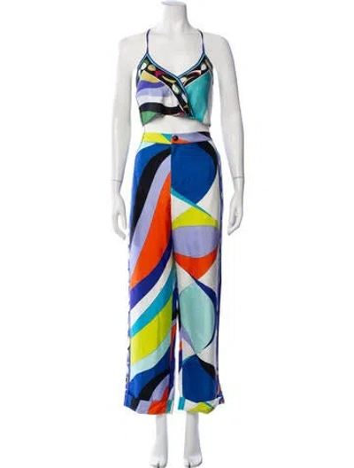 Pre-owned Pucci Silk Patterned Pant Set In Blue