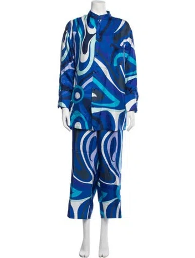 Pre-owned Pucci Silk Patterned Pant Set In Blue
