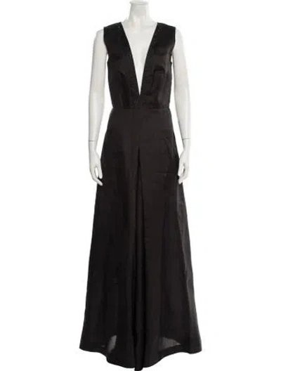 Pre-owned Pucci Silk Plunge Neckline Jumpsuit In Brown