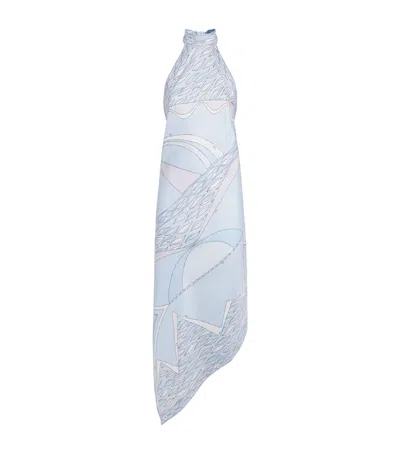 Pucci Silk Print Asymmetric Hem Midi Dress In White