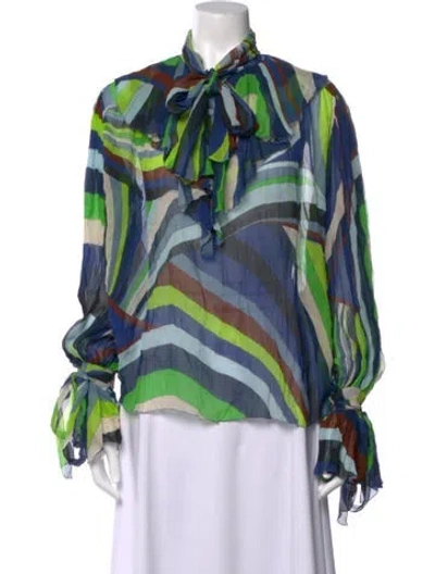 Pre-owned Pucci Silk Printed Blouse In Blue/green