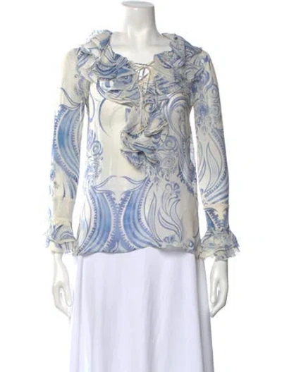 Pre-owned Pucci Silk Printed Blouse In Blue/white