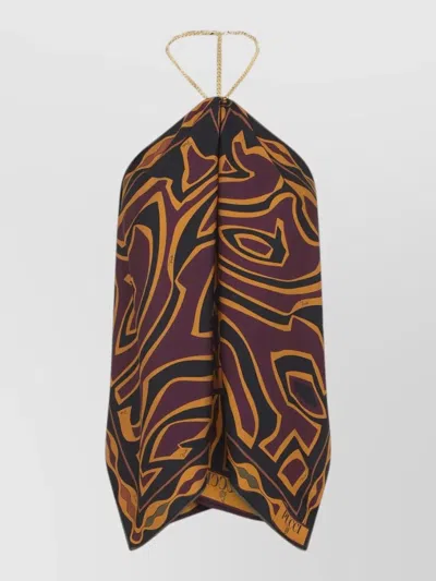 Pucci Silk Printed Halterneck Sleeveless Beach Cover-up In Brown