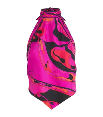 Pucci Silk Printed Halterneck Top In Pink