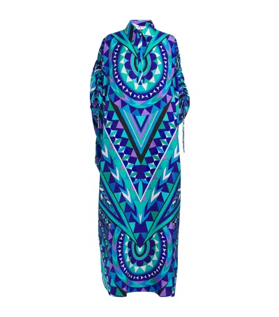 Pucci Silk Printed Kaftan Maxi Dress In Blue