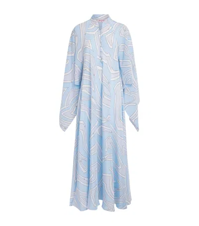 Pucci Silk Printed Kaftan Maxi Dress In Blue