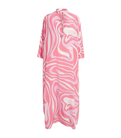 Pucci Silk Printed Kaftan Maxi Dress In Pink