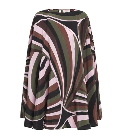 Pucci Silk Printed Kaftan Mini Dress In Black